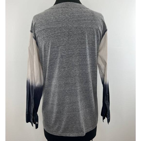 NSF Gray Pullover Ombre Striped 3/4 Sleeve Scoop Neck Top Tee Distressed Small S - Picture 5 of 7